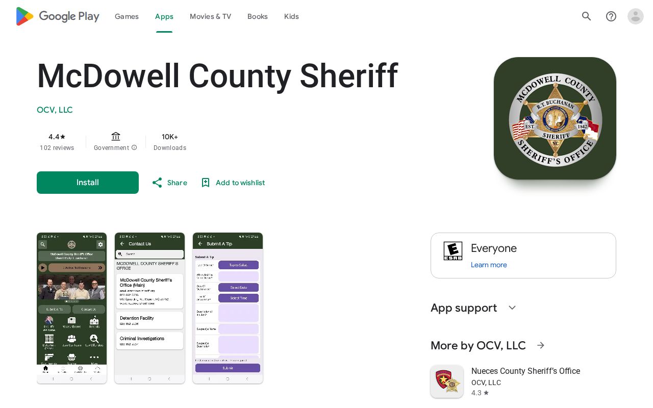 McDowell County arrest search app listing for Android