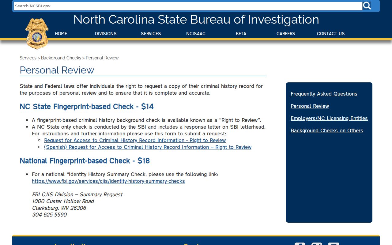 McDowell County criminal history SBI Right to Review instructions
