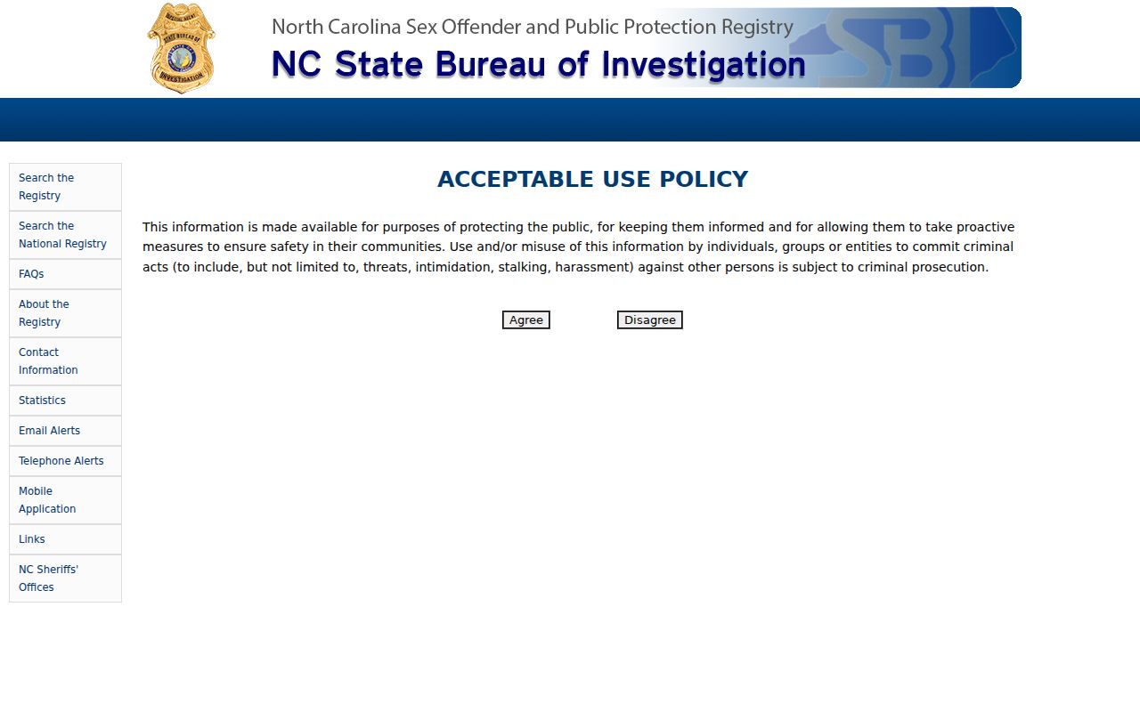 North Carolina registry disclaimer for a McDowell County offender search